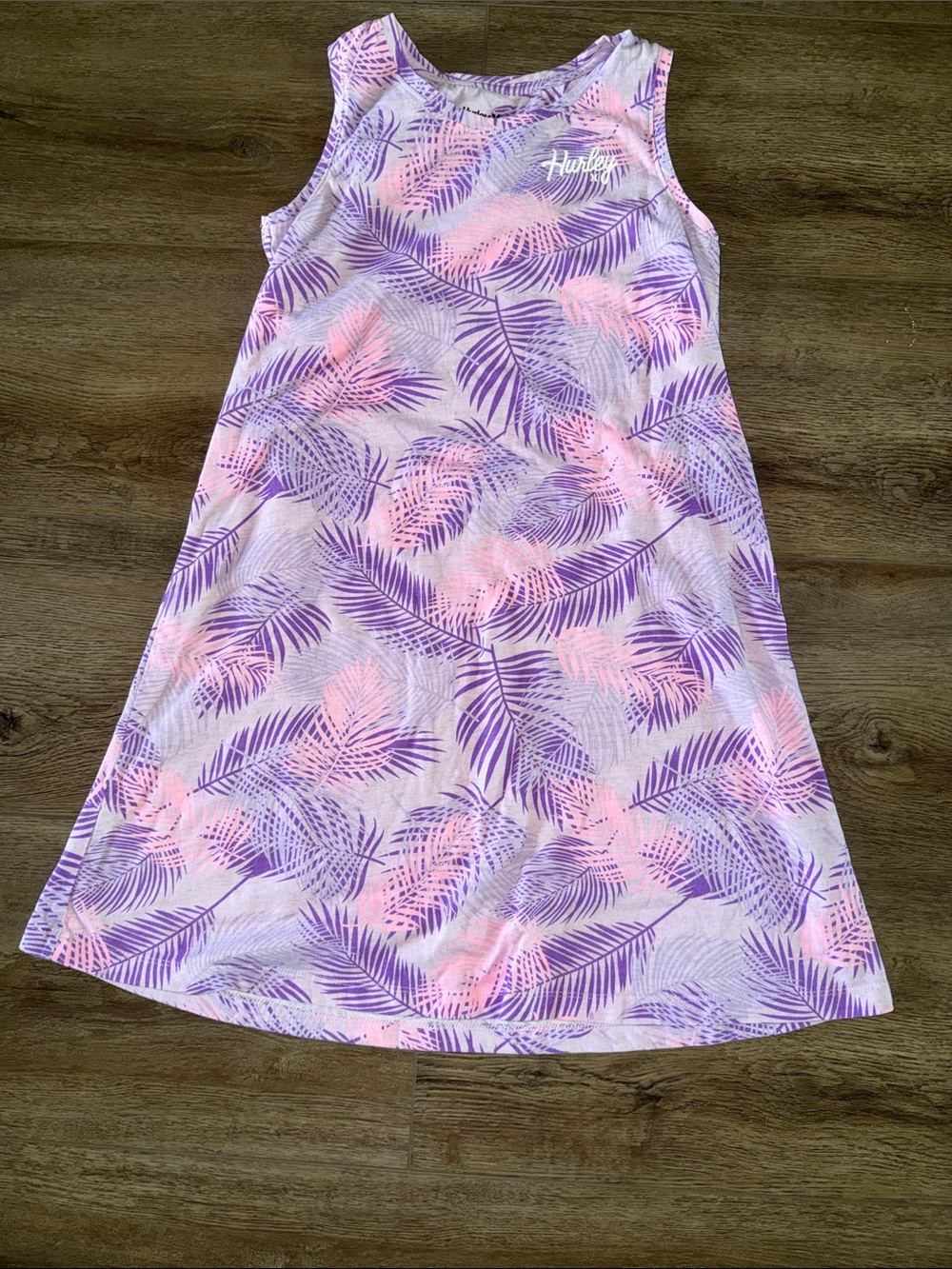 Hurley Pink & Purple Palm-Print Sleeveless Girls' sundress